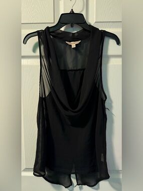 Decree Black Sheer Draped-Cowl Neck Camisole